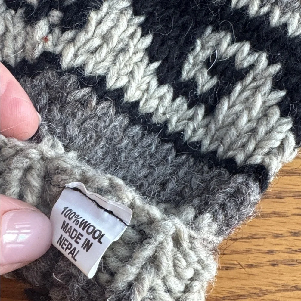 Woolen Yeti convertible wool mittens black, gray & tan  fingerless gloves